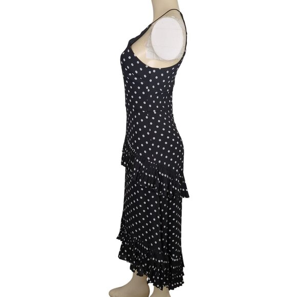 LuLu's Black‎ White Polka Dot Sleeveless Midi Dress Layered Ruffle high low sz S - Picture 9 of 16